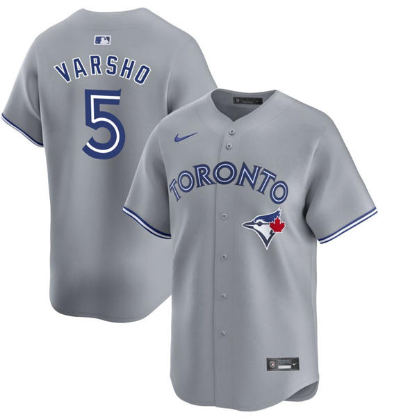 Mens Toronto Blue Jays #5 Daulton Varsho Nike Gray Road Limited Jersey